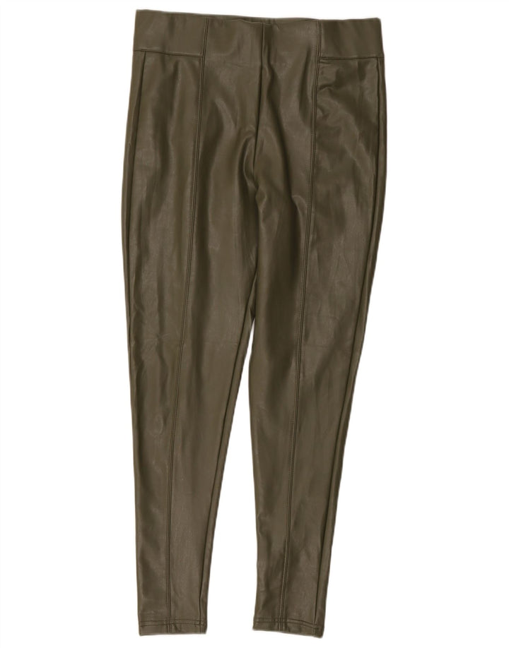 Marks & Spencer Womens Faux Leather Leggings UK 12 Medium Khaki Polyester
