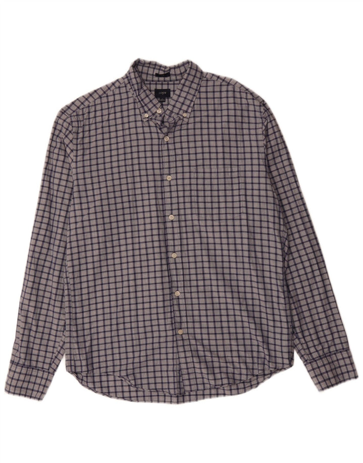 J. CREW Mens Slim Shirt Large Navy Blue Check Cotton