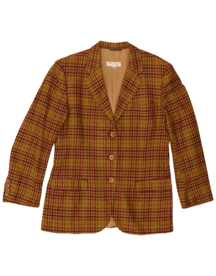 Alberto Biani Womens 3 Button Blazer Jacket IT 46 Large Brown Check Wool