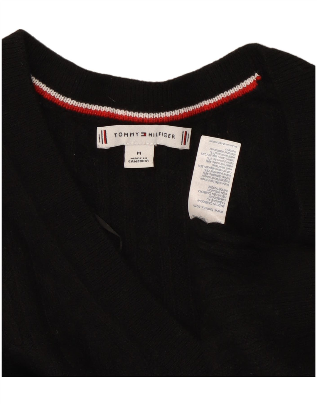 TOMMY HILFIGER Womens V-Neck Jumper Sweater UK 14 Medium Black Nylon
