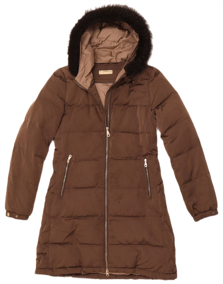 MASSIMO DUTTI Womens Hooded Padded Coat UK 10 Small Brown Polyester