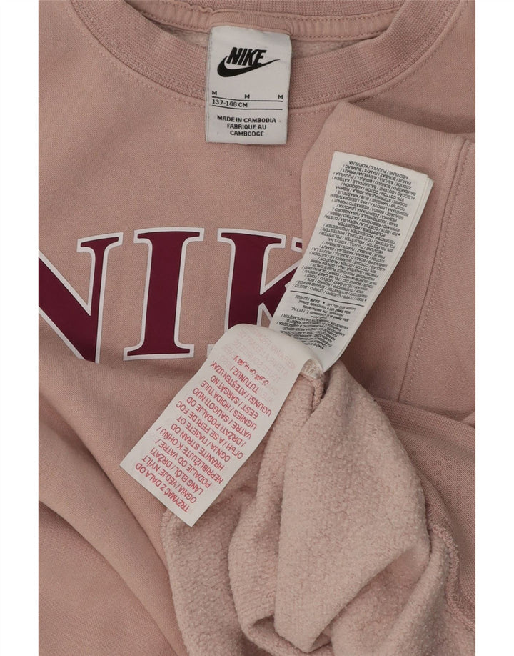 NIKE Girls Oversized Crop Sweatshirt Jumper 10-11 Years Medium Pink