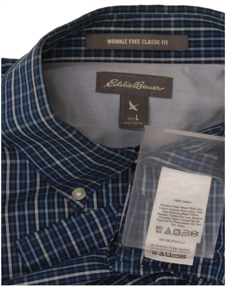 Eddie Bauer Mens Classic Fit Shirt Large Blue Check Cotton