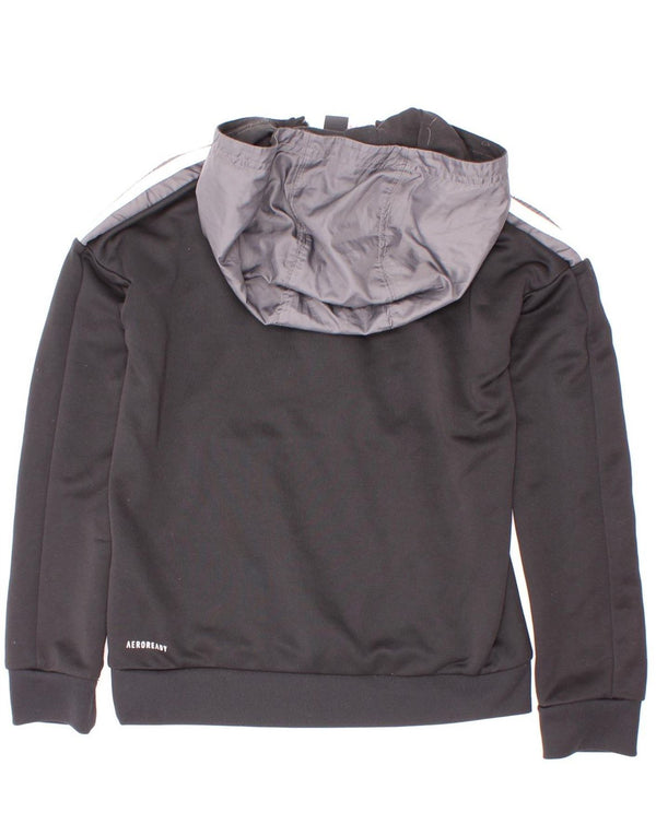 Adidas Boys Aeroready Zip Neck Hoodie Jumper 9-10 Years Black Colourblock