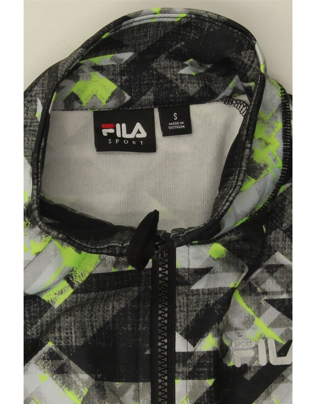 FILA Womens Zip Neck Pullover Tracksuit Top UK 10 Small Black Geometric Vintage Fila and Second-Hand Fila from Messina Hembry 