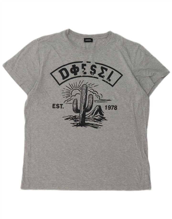 DIESEL Mens Graphic T-Shirt Top XL Grey Cotton