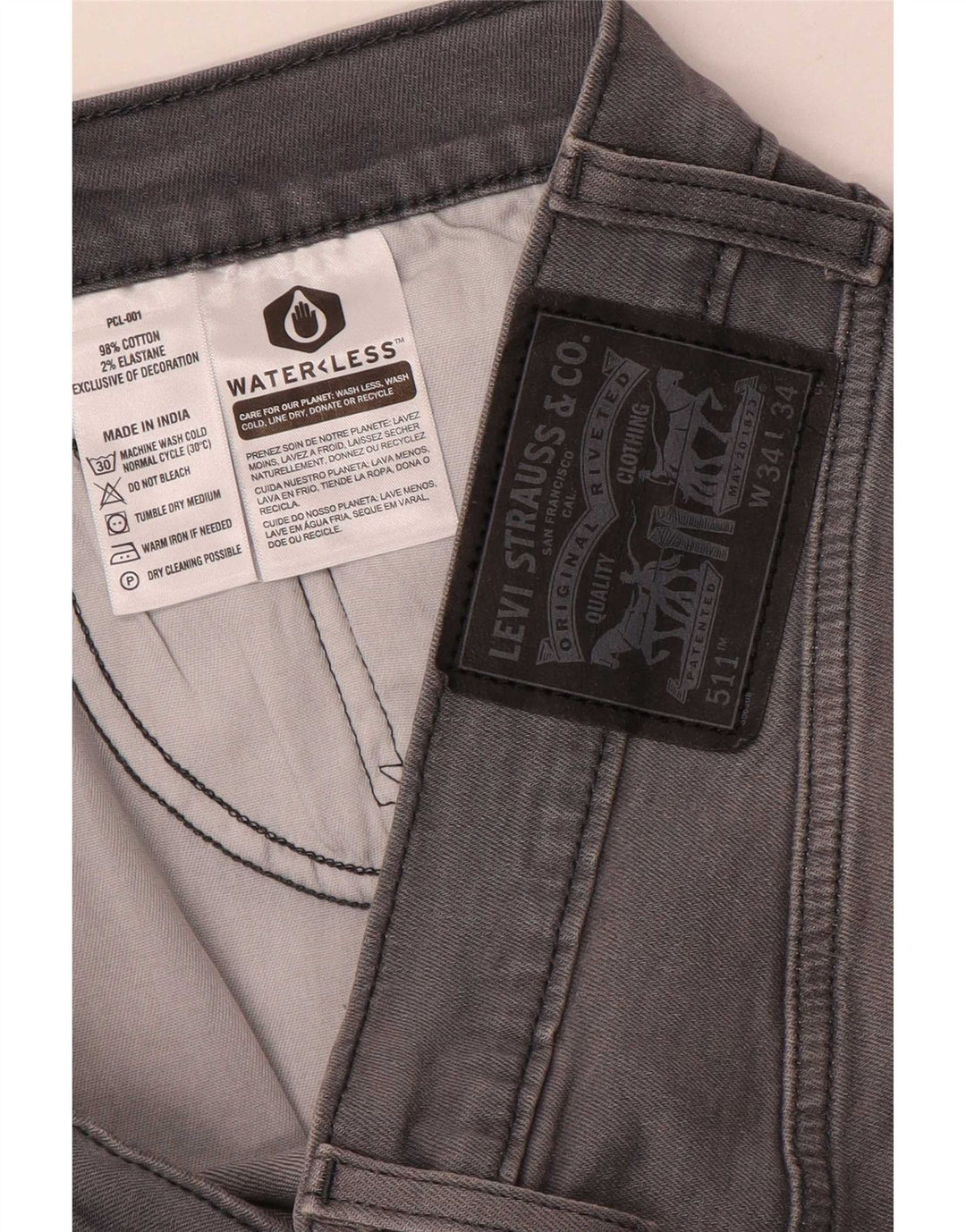 Levi's Mens Slim Jeans W34 L30 Grey Cotton