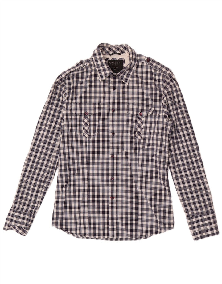 Guess Mens Shirt Small Blue Check Cotton
