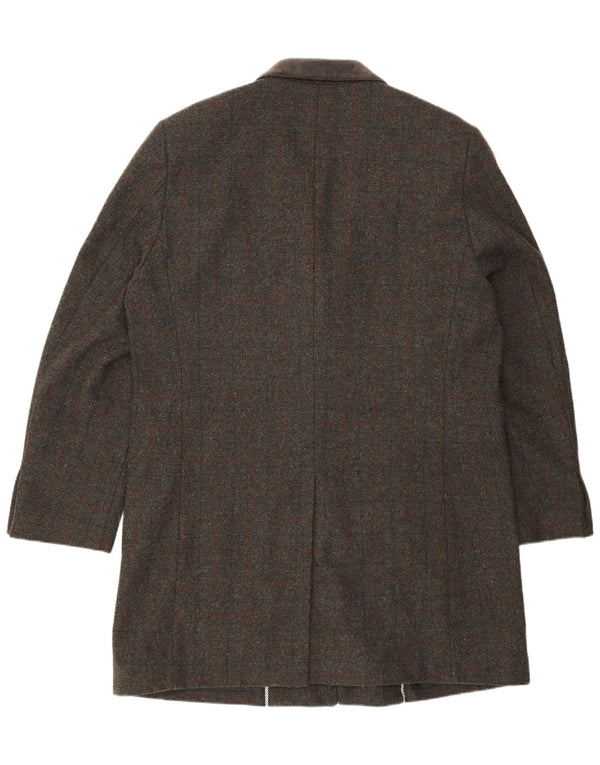 VINTAGE Mens Regular Longline 3 Button Blazer Jacket UK 46 3XL Grey Check