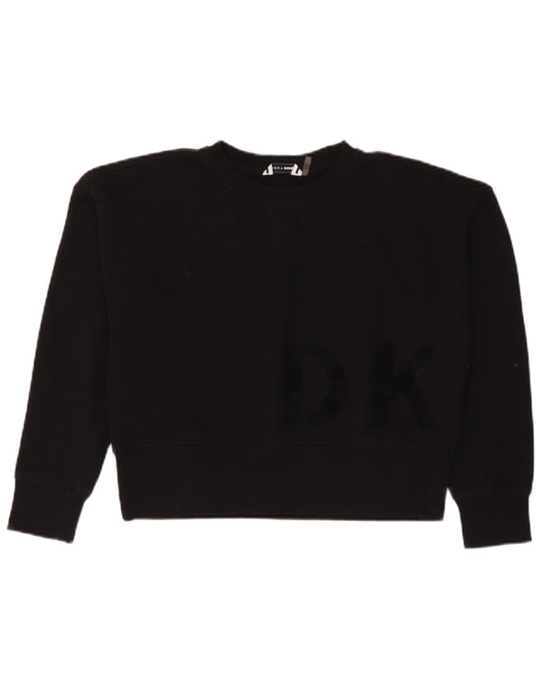 Dkny Womens Oversized Crop Graphic Sweatshirt Jumper UK 10 Small Black