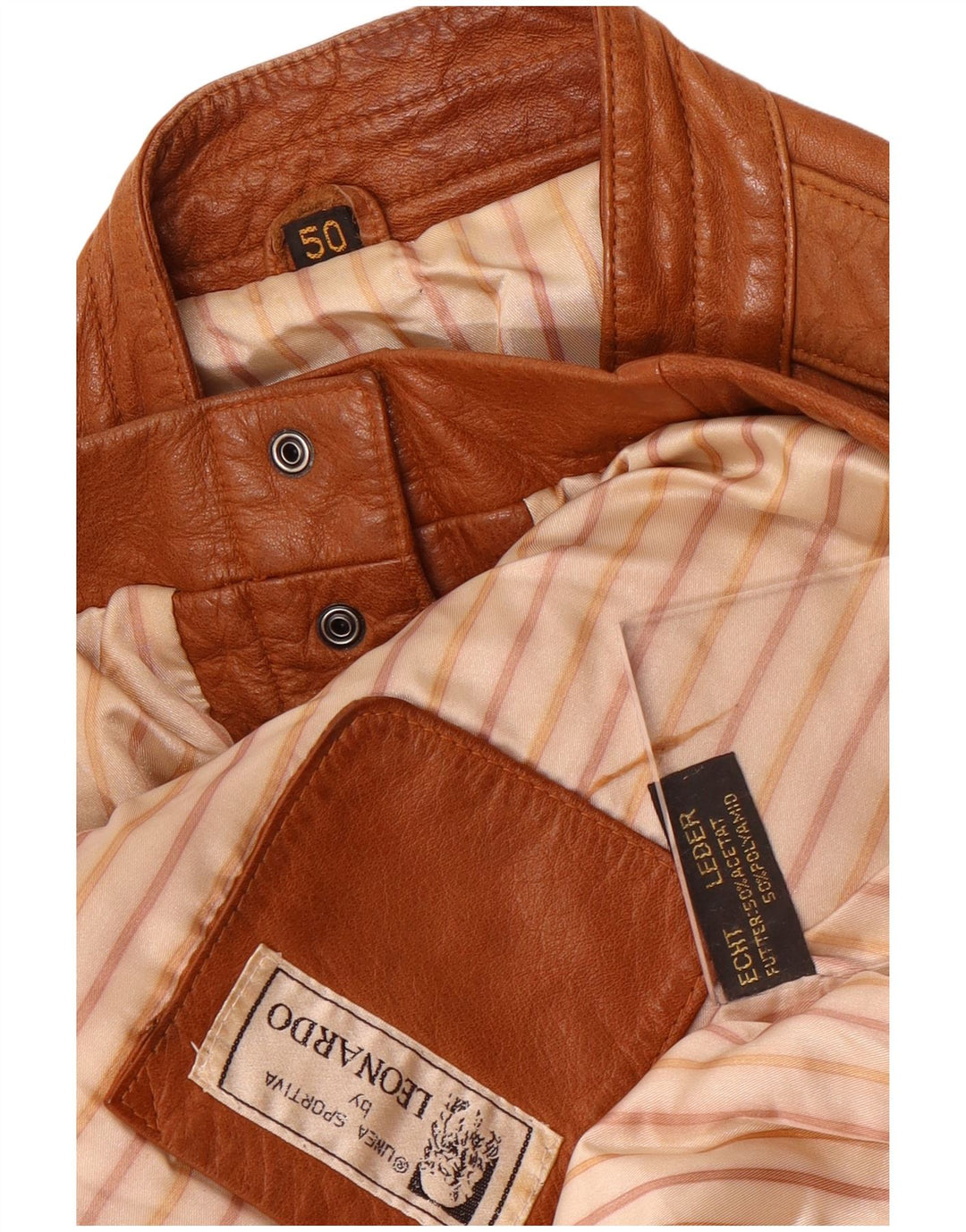 Leonardo Mens Military Leather Gilet EU 50 Large Brown Leather