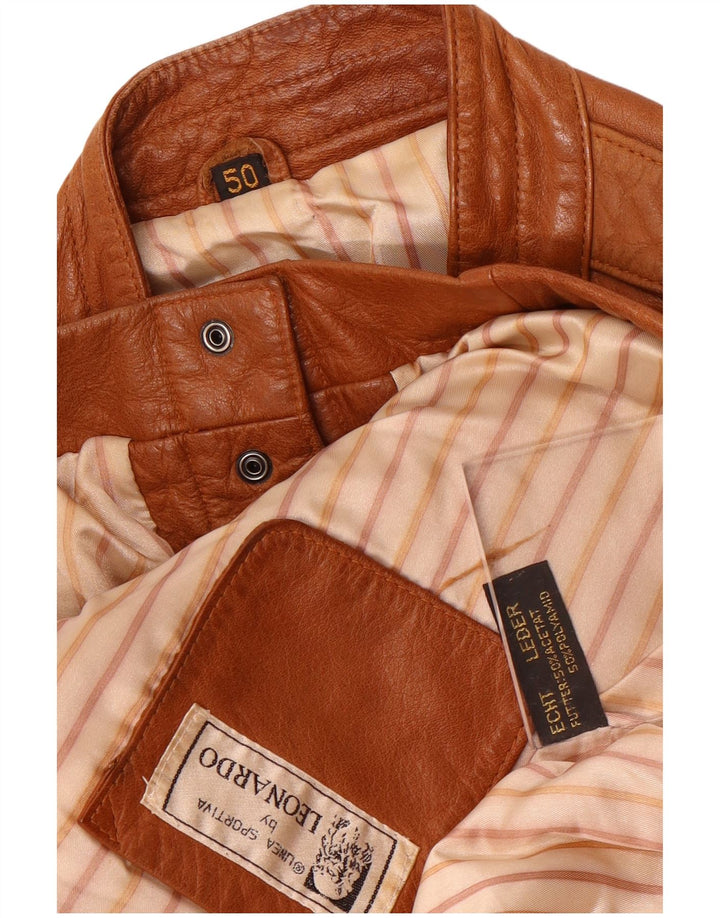 Leonardo Mens Military Leather Gilet EU 50 Large Brown Leather