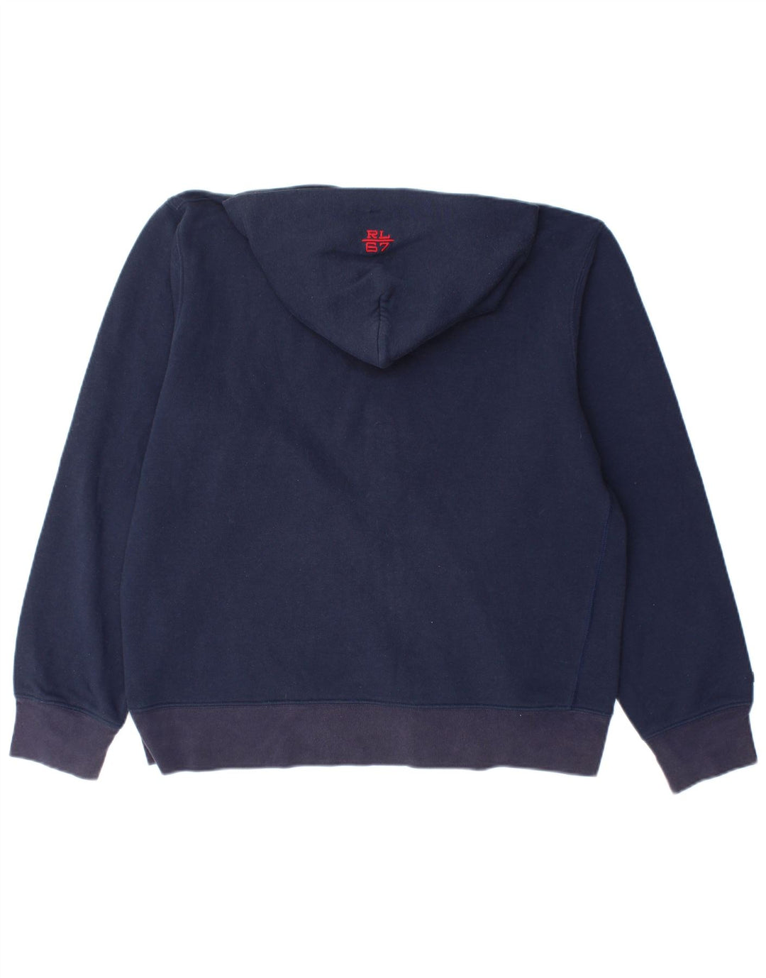RALPH LAUREN Mens Graphic Loose Fit Zip Hoodie Sweater Medium Navy Blue