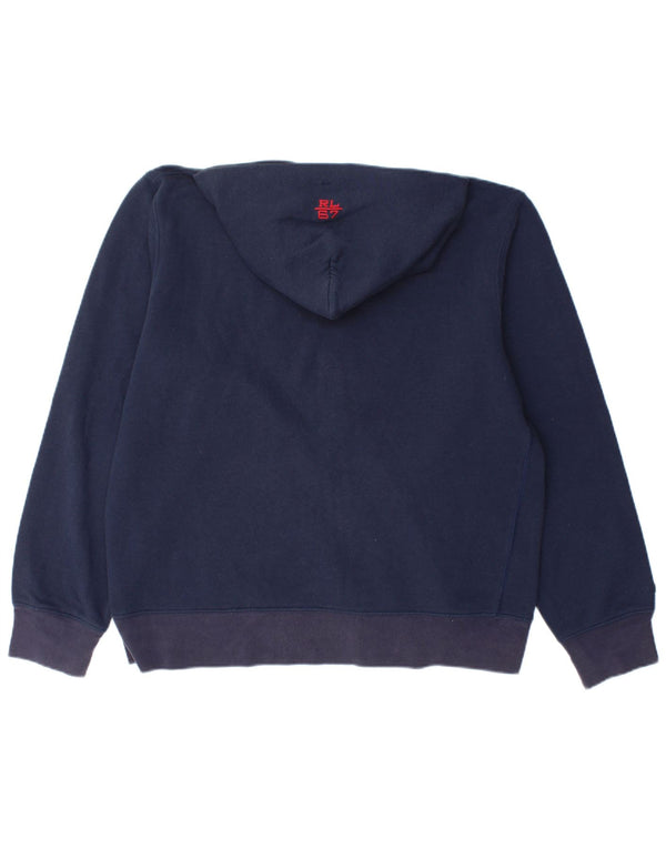 RALPH LAUREN Mens Graphic Loose Fit Zip Hoodie Sweater Medium Navy Blue