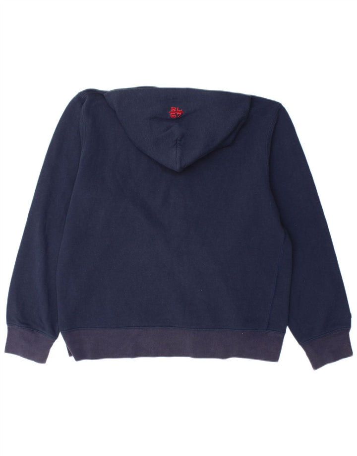 RALPH LAUREN Mens Graphic Loose Fit Zip Hoodie Sweater Medium Navy Blue