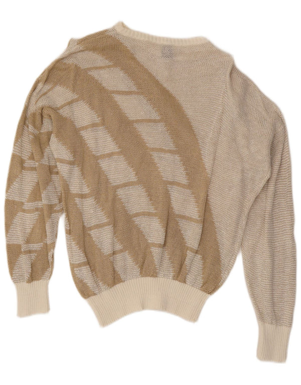 Vintage Womens Boat Neck Jumper Sweater UK 16 Large Beige Geometric