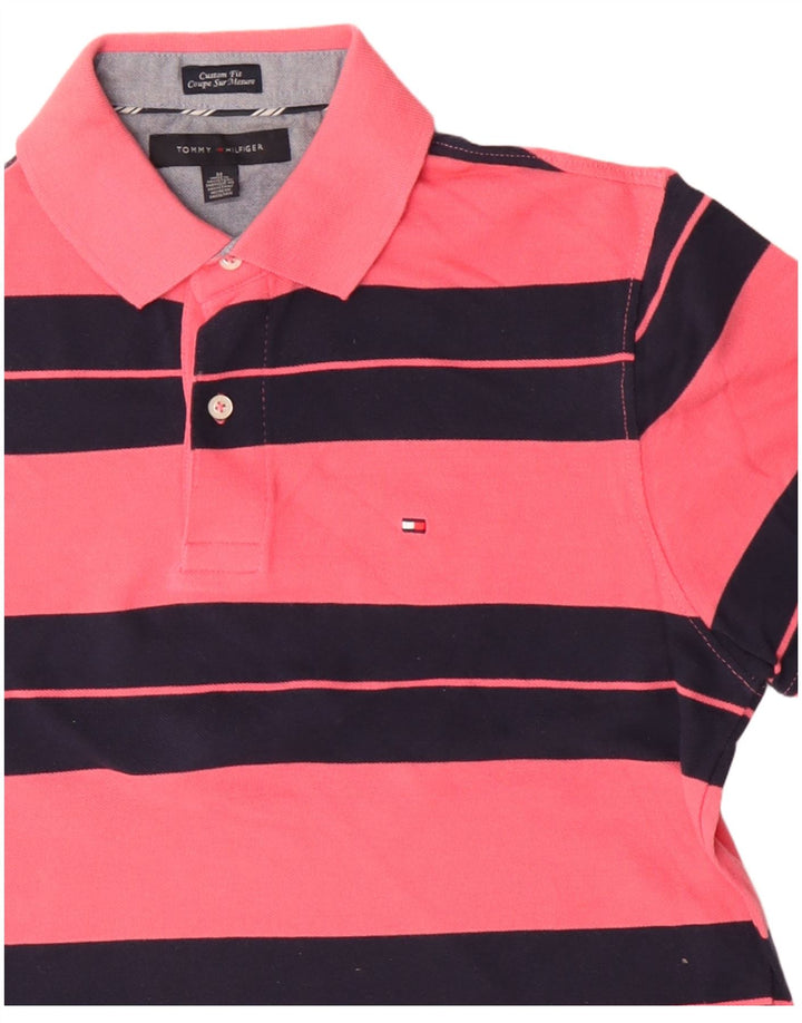 Tommy Hilfiger Mens Custom Fit Polo Shirt Medium Pink Striped Cotton