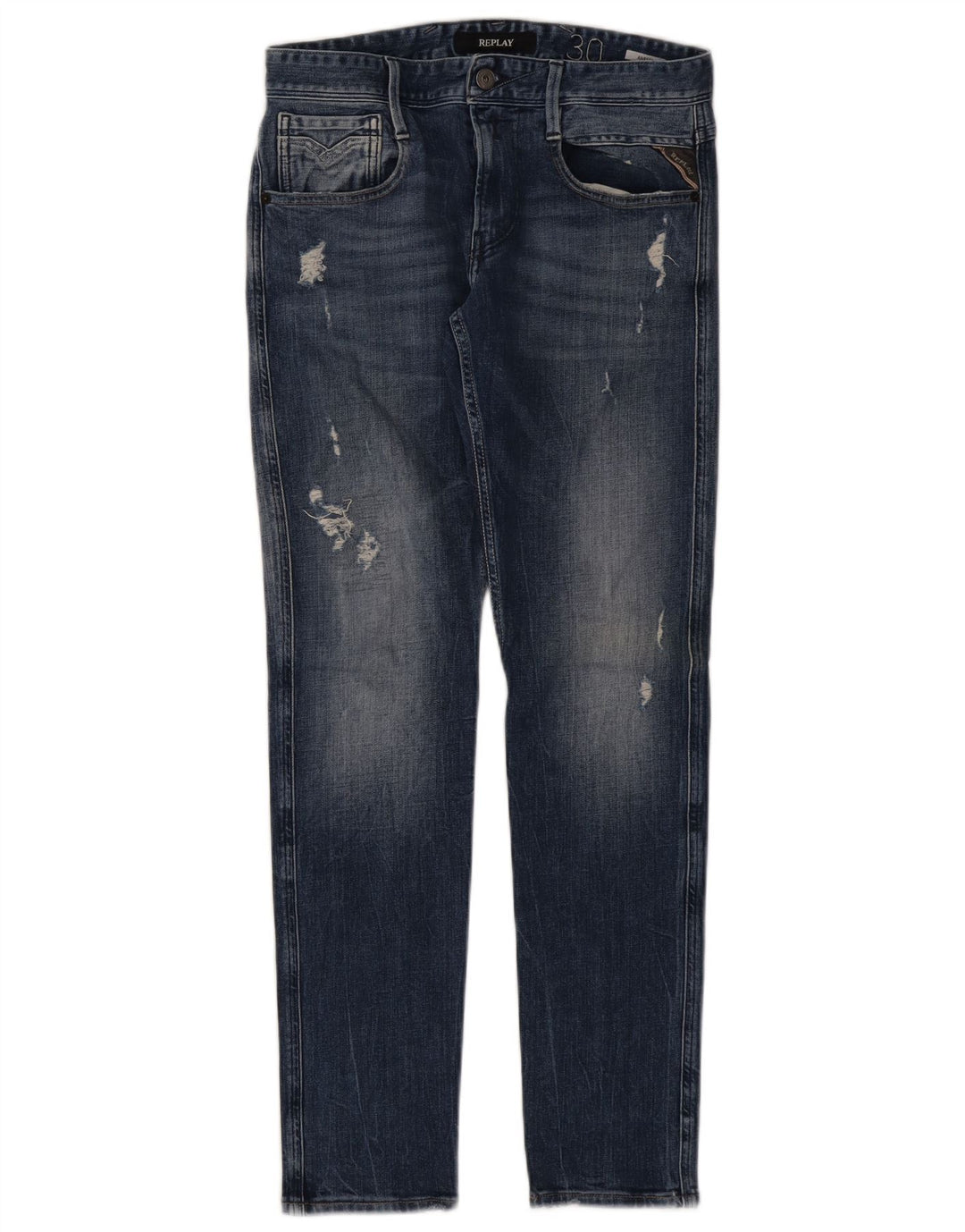 REPLAY Womens Anbass Distressed Slim Jeans W30 L31 Blue