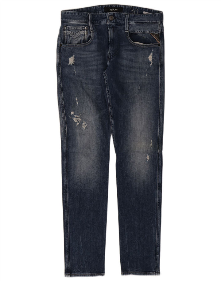REPLAY Womens Anbass Distressed Slim Jeans W30 L31 Blue