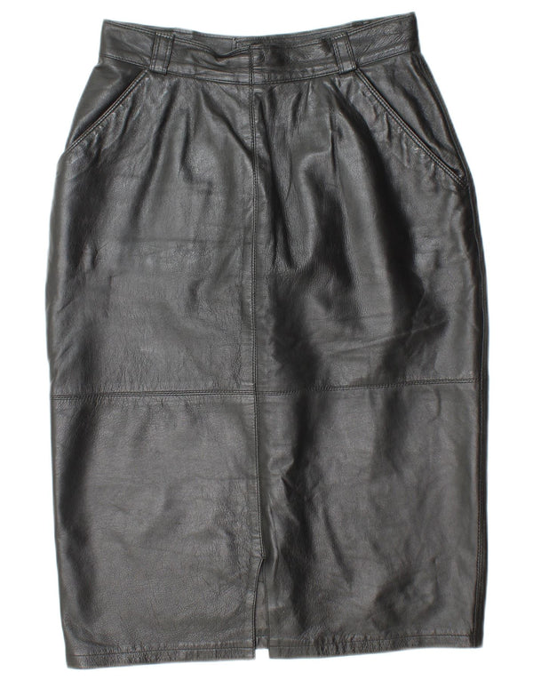 VINTAGE Womens High Waist Leather Skirt IT 44 Medium W26 Black Leather