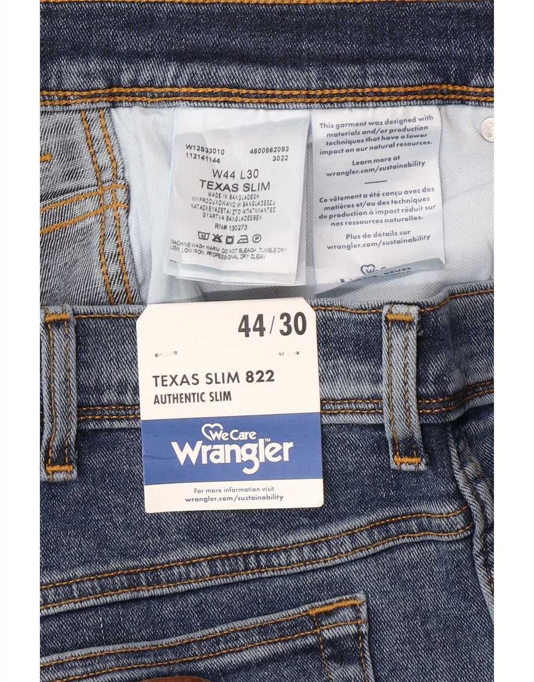 WRANGLER Mens Texas Slim Jeans W44 L30 Blue Cotton