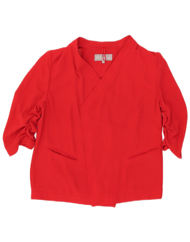 Marks & Spencer Womens 3/4 Sleeve Open Blazer Jacket UK 12 Medium Red