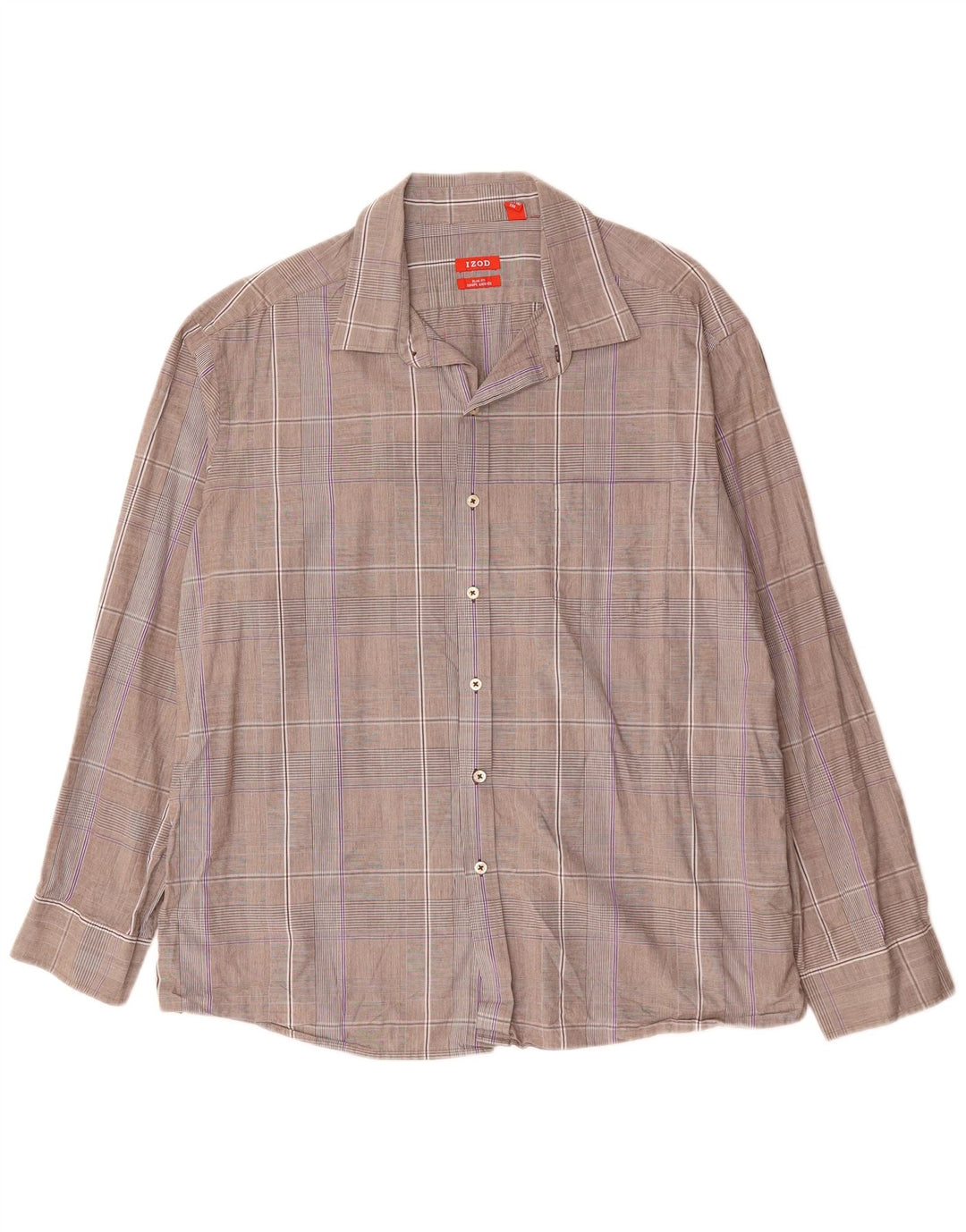 IZOD Mens Slim Fit Shirt 2XL Grey Plaid Cotton