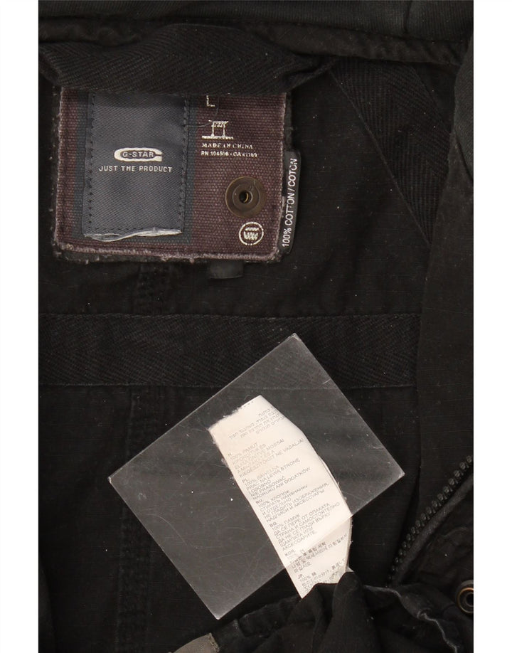 G-STAR Mens Hooded Utility Jacket UK 40 Large Black Cotton
