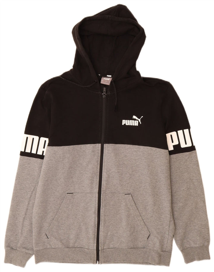 PUMA Mens Graphic Zip Hoodie Sweater Medium Black Colourblock Cotton