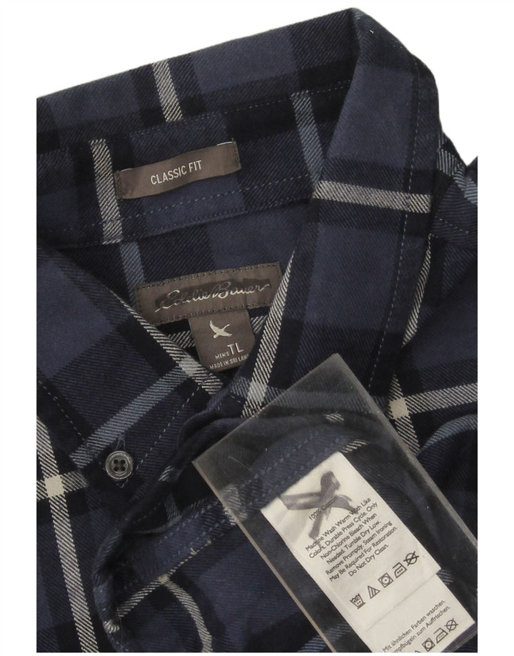 EDDIE BAUER Mens Classic Fit Flannel Shirt Large Navy Blue Check Cotton