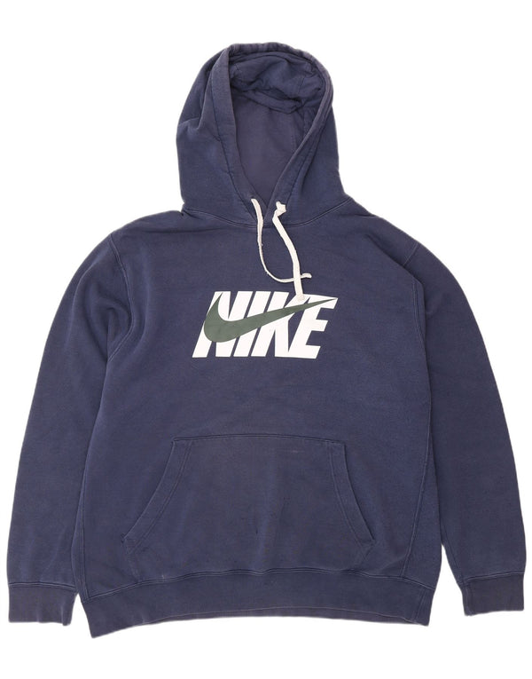NIKE Mens Loose Fit Graphic Hoodie Jumper XL Navy Blue Cotton