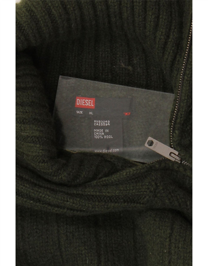 DIESEL Womens Zip Neck Jumper Sweater UK 18 XL Khaki Wool