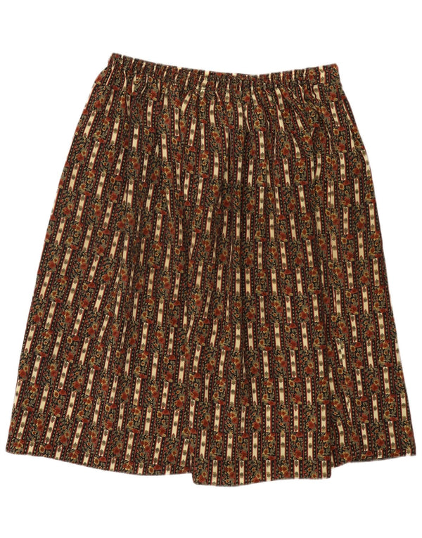 Vintage Womens High Waist Flared Skirt UK 22/24 2XL W34 Khaki Floral