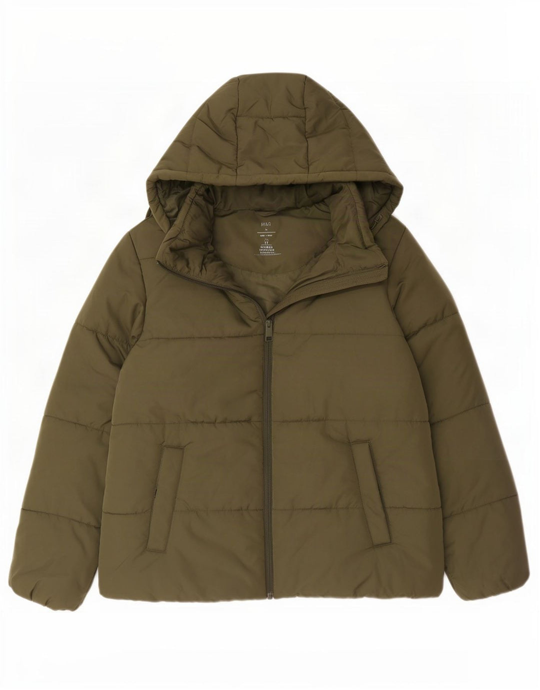 Marks & Spencer Womens Hooded Padded Jacket UK 16 Large Khaki Polyester
