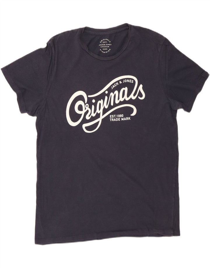 JACK & JONES Mens Graphic T-Shirt Top XL Navy Blue Cotton
