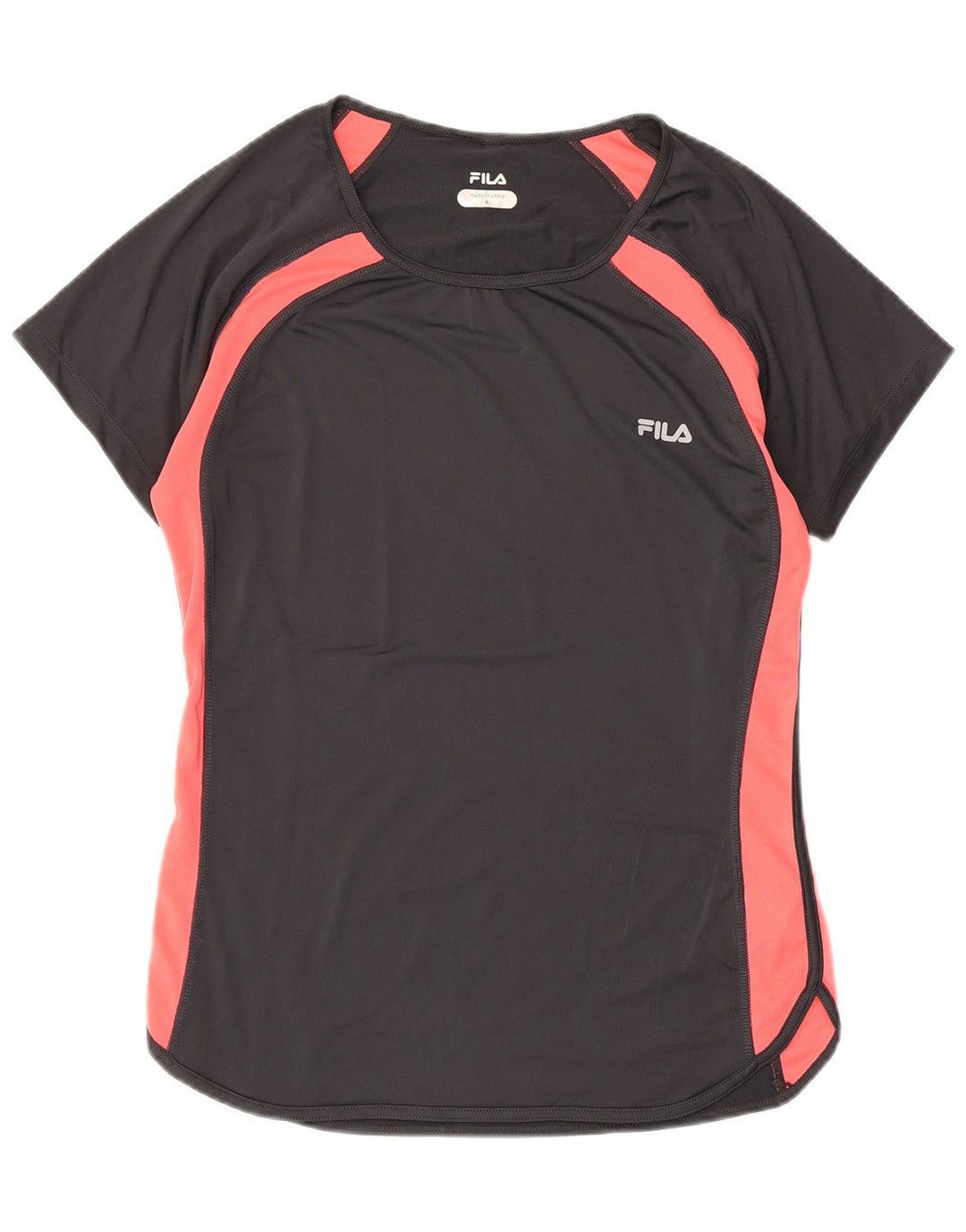 FILA Womens T-Shirt Top UK 14 Large Black Colourblock Polyester