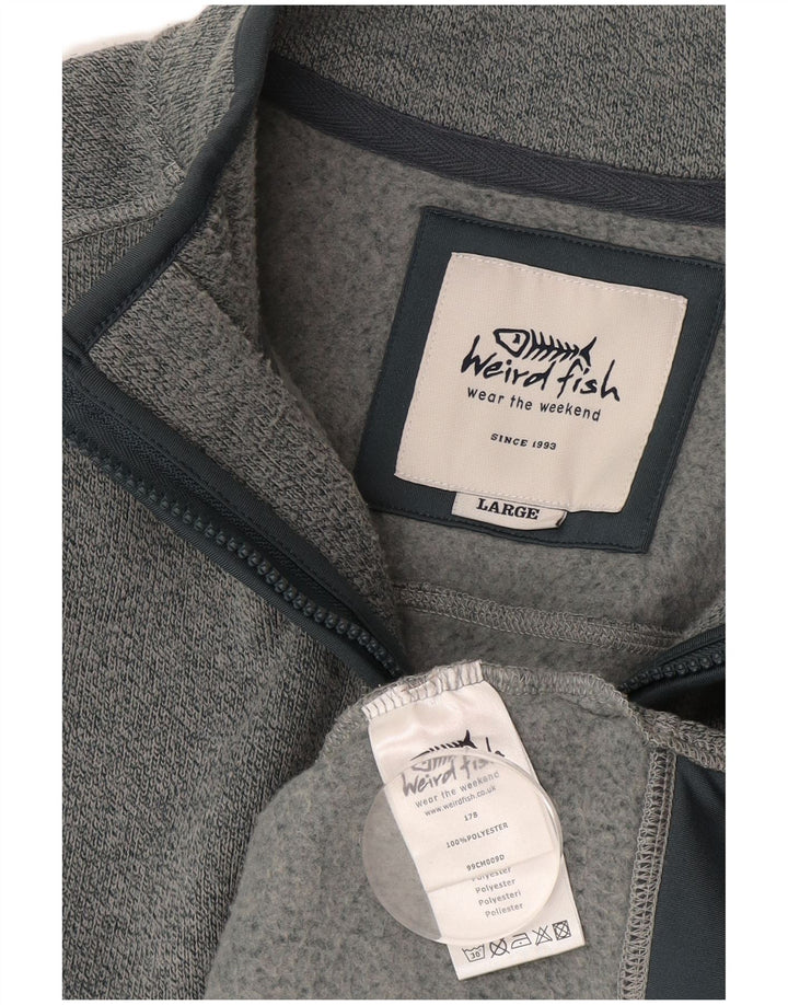 Weird Fish Mens Zip Neck Sweatshirt Jumper Large Blue Flecked Polyester