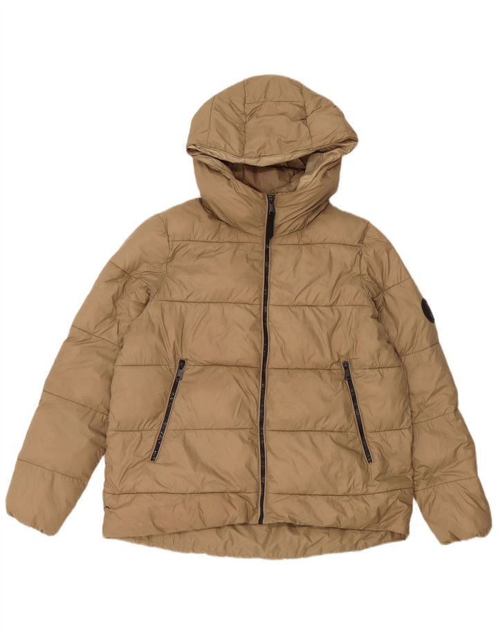 Zara Mens Hooded Padded Jacket UK 36 Small Beige