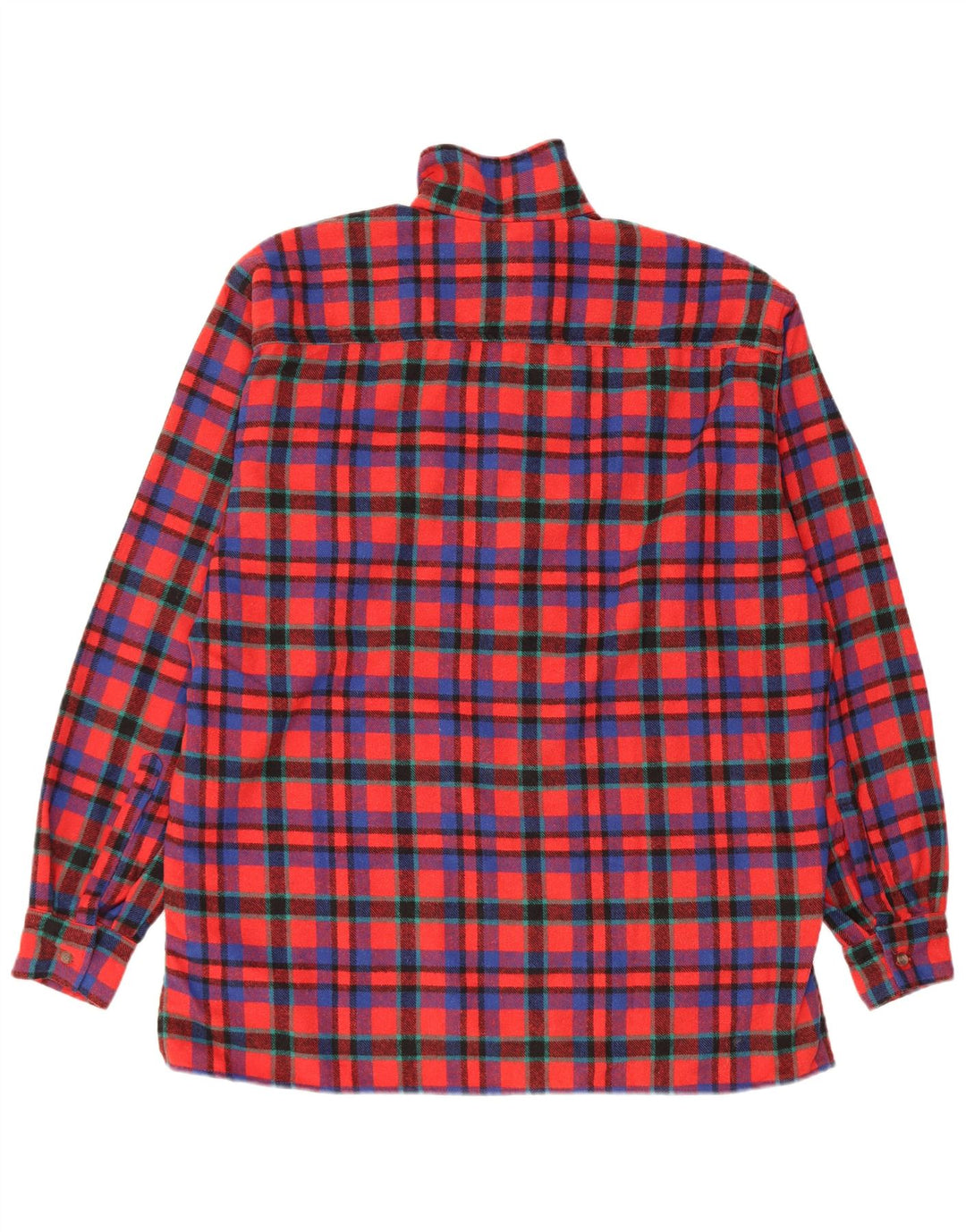 Vintage Mens Pullover Flannel Shirt Large Red Check Polyester