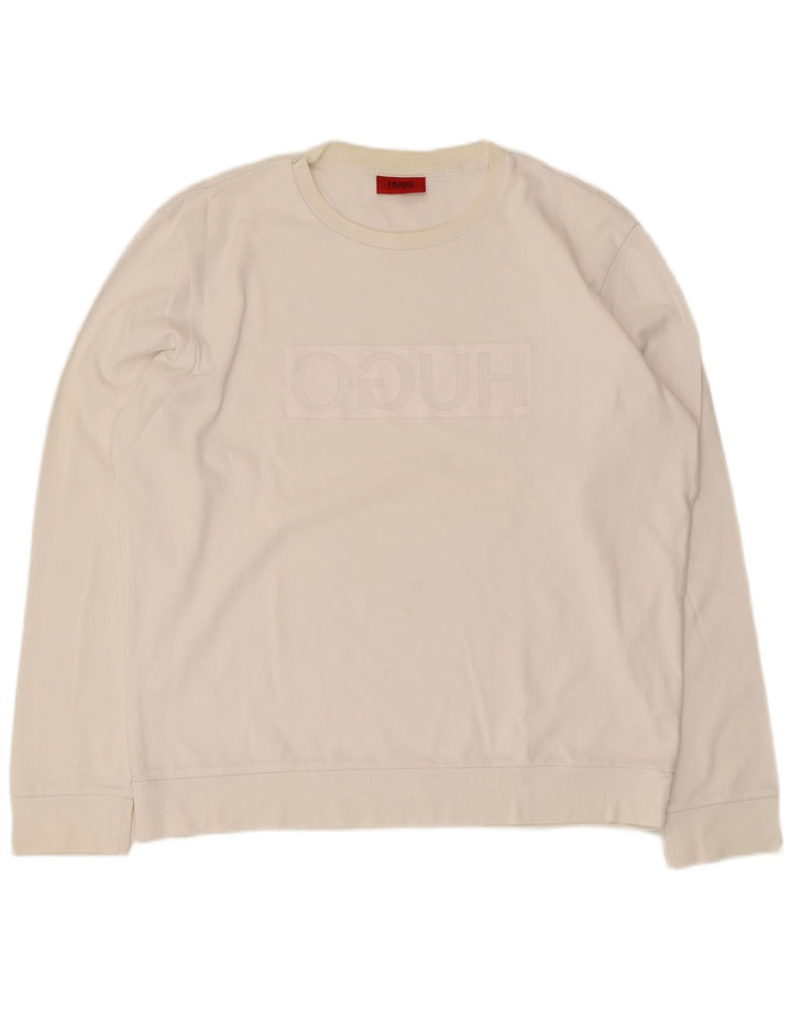 Hugo Boss Mens Graphic Sweatshirt Jumper XL White Cotton