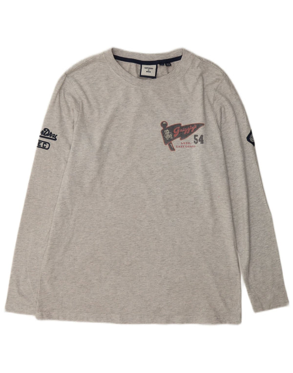 Superdry Womens Graphic Top Long Sleeve UK 12 Medium Grey Cotton