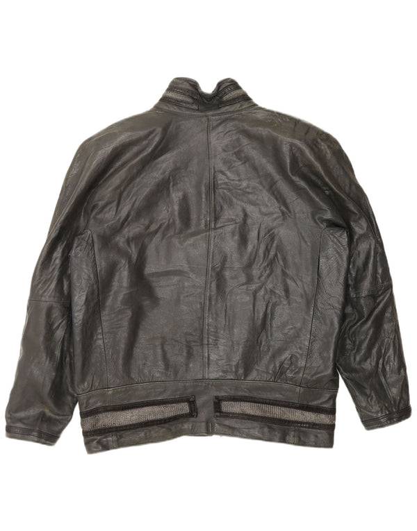 Gianni Versace Womens Leather Jacket UK 18 XL Black Leather