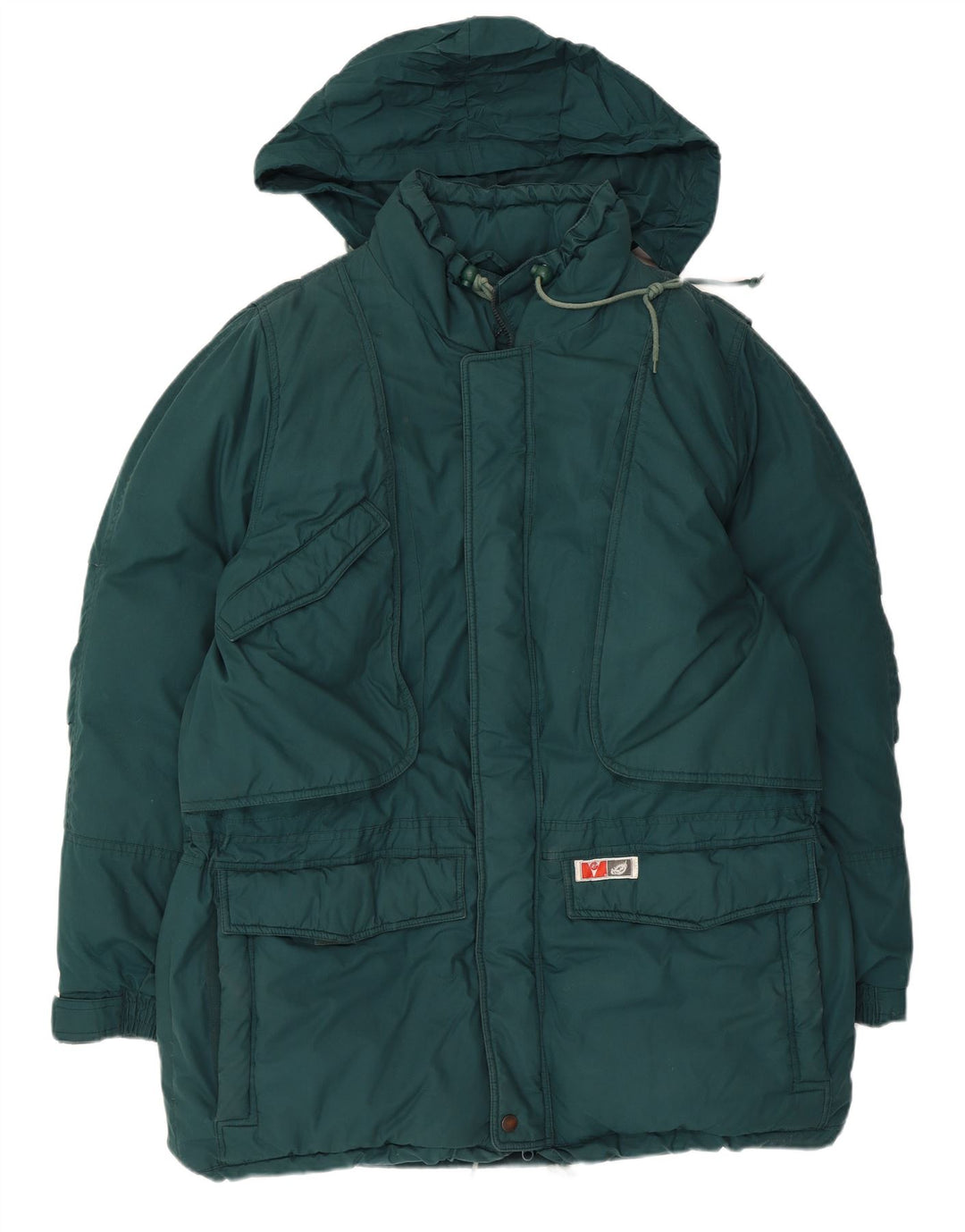 Vintage Mens Hooded Padded Ski Jacket IT 54 2XL Green Polyester