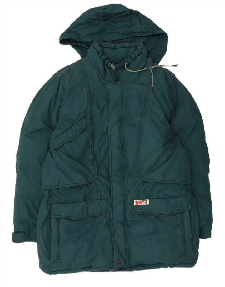 Vintage Mens Hooded Padded Ski Jacket IT 54 2XL Green Polyester
