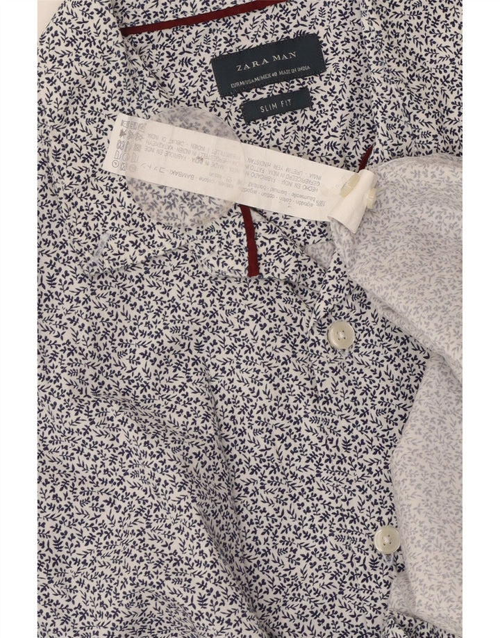 Zara Mens Slim Fit Shirt Medium Blue Floral Cotton