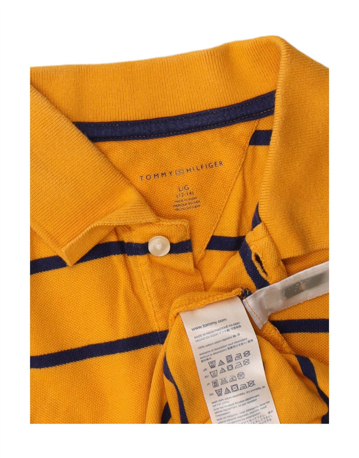 TOMMY HILFIGER Boys Polo Shirt 12-13 Years Large Yellow Striped Cotton