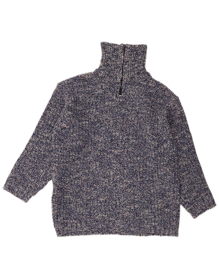 Vintage Mens Zip Neck Jumper Sweater Large Blue Flecked Wool