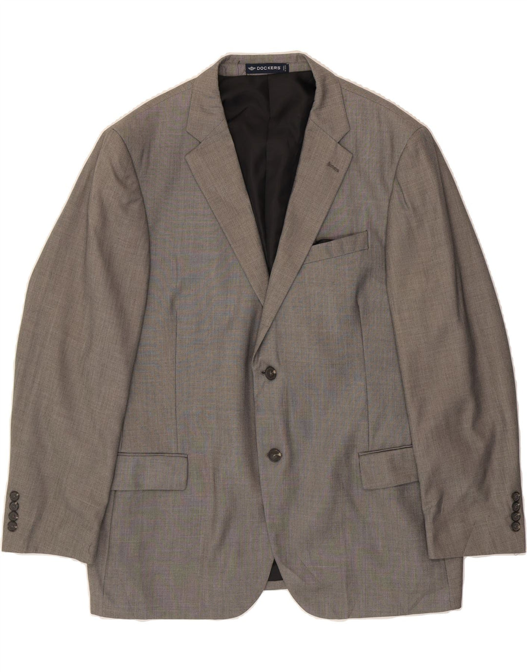 DOCKERS Mens 2 Button Blazer Jacket UK 46 3XL Grey Polyester Vintage Dockers and Second-Hand Dockers from Messina Hembry 