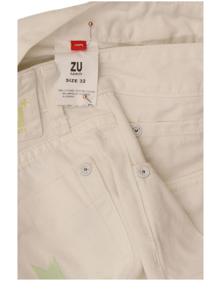 ZU ELEMENTS Womens Distressed Straight Jeans W32 L34 White Cotton