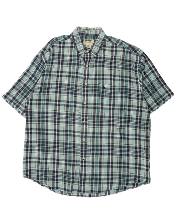 EDDIE BAUER Mens Short Sleeve Shirt XL Blue Check Cotton
